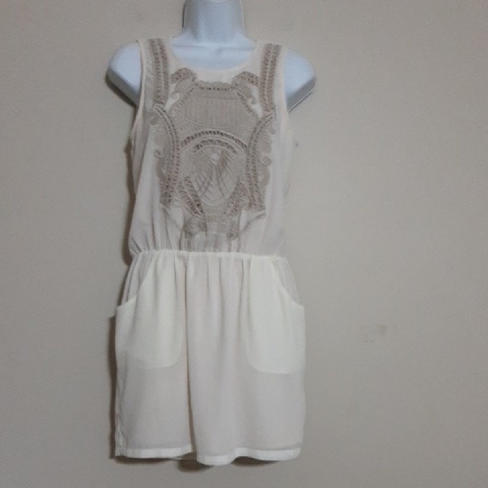 Ark & Co Cream Sleeveless Lace Dress Women S Embroidered Boho Cottage Core Beach